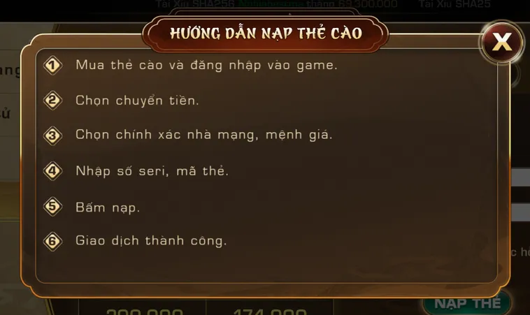 Hướng dẫn nạp tiền bằng thẻ cào cụ thể chi tiết nhất.