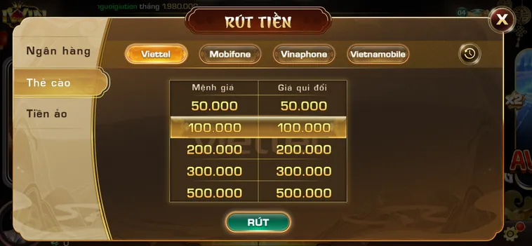 Rút tiền qua thẻ cào an toàn tiện lợi nhanh chóng.